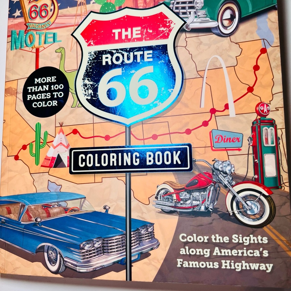 Route 66 Coloring Book Adult Relaxation Cars Roadtrip USA Diners Americana
